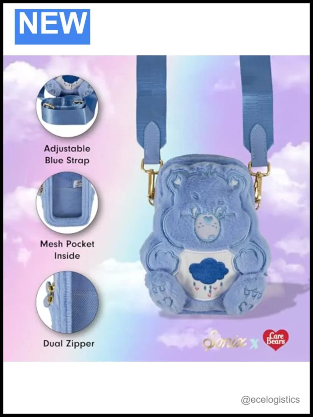Plush Phone Pouch Crossbody Bag with Adjustable Strap and Clear Window